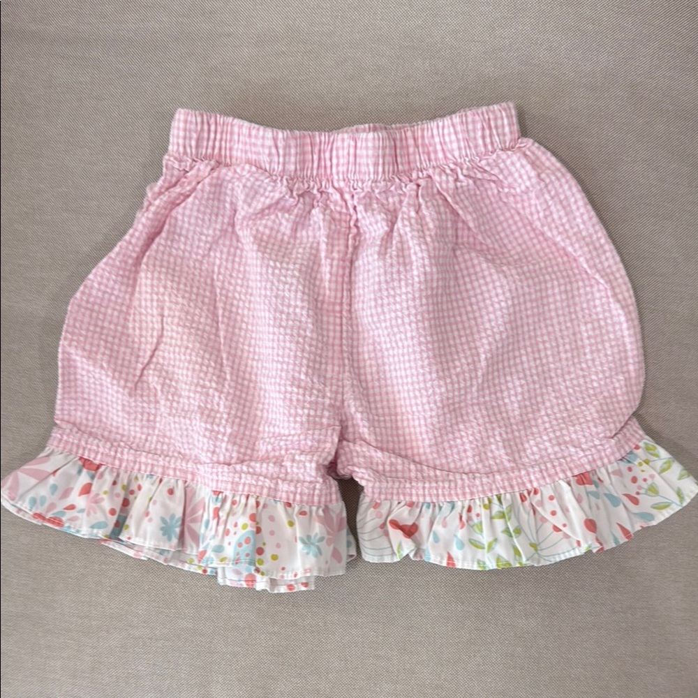 Pink Gingham Ruffle Shorts for Kids